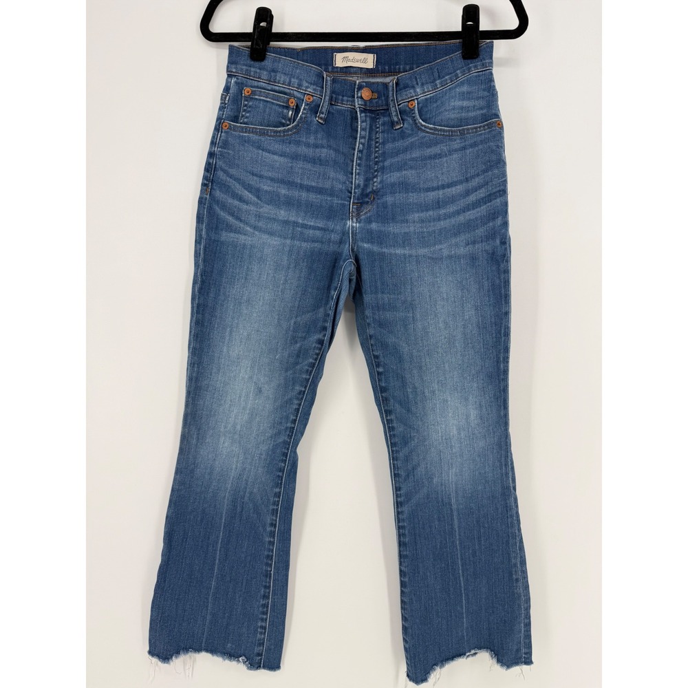 Madewell Cali Demi-Boot Jeans 28 Med Wash Raw Hem High Rise Flare Slim Stretch